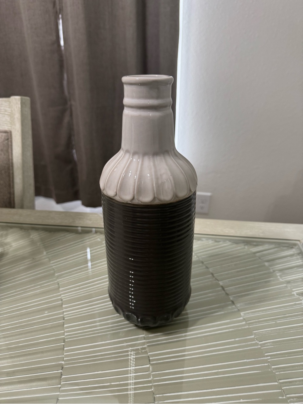 Neutral Two‑Tone Ceramic Decorative Vase - Cream and Dark Brown